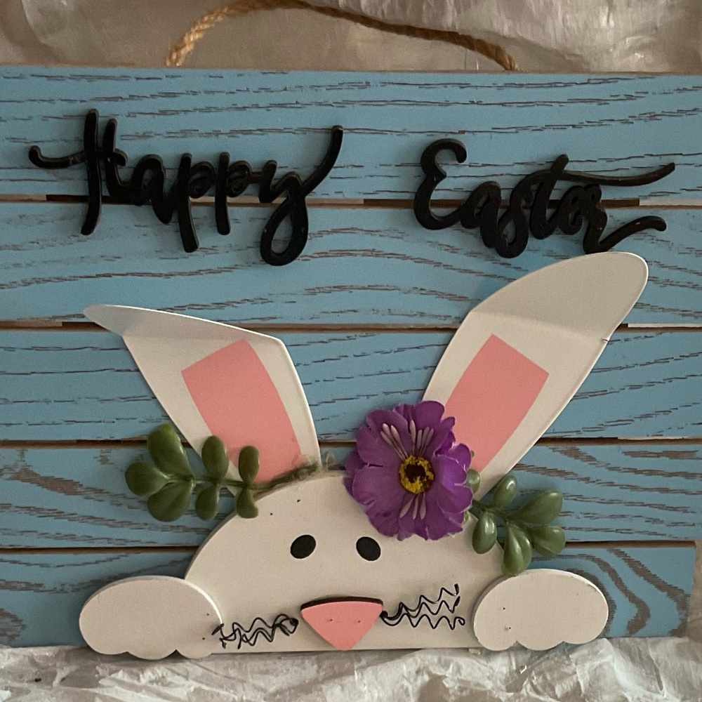 Easter Bunny Wall Sign - Blue, White, Pink, Purple